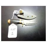 Clip Point Damascus Folding Knife with Sheath