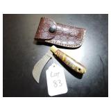 Hawkbill Damascus Folding Knife with Sheath