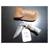 Clip Point Damascus Folding Knife with Sheath