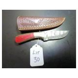 Drop Point Damascus Hunting Knife with Sheath