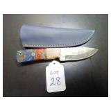 Drop Point Damascus Hunting Knife with Sheath