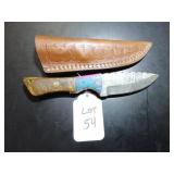 Drop Point Damascus Hunting Knife with Sheath