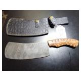 Sheepsfoot Damascus Butchers Knife with Sheath