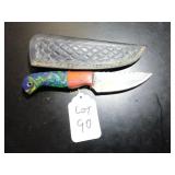 Straight Back Damascus Hunting Knife with Sheath