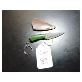 Straigh Back Damascus Key Chain Knife with Sheath