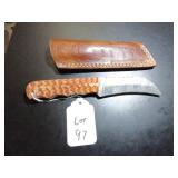 Hawkbill Damascus Hunting Knife with Sheath