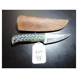 Straight Back Damascus Hunting Knife with Sheath