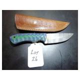 Straight Back Damascus Hunting Knife with Sheath