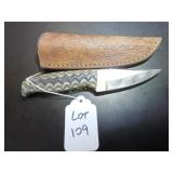 Trailing Point Damascus Hunting Knife with Sheath
