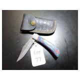Clip Point Damascus Folding Knife with Sheath