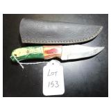 Clip Point Damascus Hunting Knife with Sheath