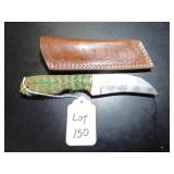 Hawkbill Damascus Hunting Knife with Sheath