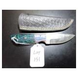 Clip Point Damascus Hunting Knife with Sheath