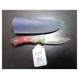Straight Back Damascus Hunting Knife with Sheath