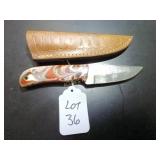 Clip Point Damascus Folding Knife with Sheath