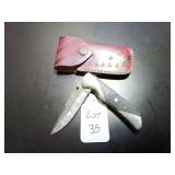 Straight Back Damascus Folding Knife with Sheath