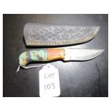 Straight Back Damascus Hunting Knife with Sheath