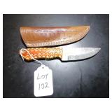 Straight Back Damascus Hunting Knife with Sheath