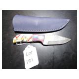 Clip Point Damascus Hunting Knife with Sheath