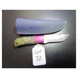 Drop Point Damascus Hunting Knife with Sheath