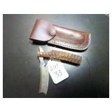 Straight Razor Damascus Knife with Sheath