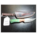 Trailing Point Damascus Hunting Knife with Sheath