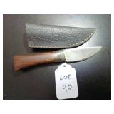 Straight Back Damascus Hunting Knife with Sheath