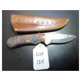Drop Point Damascus Hunting Knife with Sheath