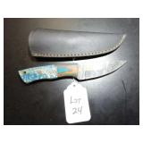 Straight Back Damascus Hunting Knife with Sheath