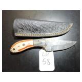 Straight Back Damascus Hunting Knife with Sheath