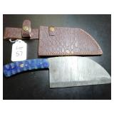 Sheepsfoot Damascus Butchers Knife with Sheath