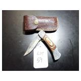 Clip Point Damascus Folding Knife with Sheath