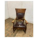 Oak Rocking Chair with Embossed Leather