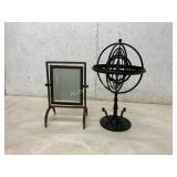 Metal Armillary Sphere and Easel-Back Mirror