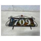 Stained Glass Address Sign With Metal Frame