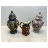 Ceramic Cherub Decorated Vases and Pitcher