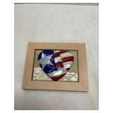 Framed Glass Art Heart with American Flag