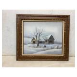 Framed Winter Landscape Painting