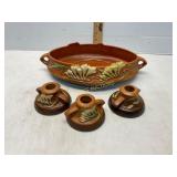 Roseville Pottery Bowl and Candlestick Set