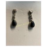 Sterling Silver Earrings with Black Teardrop