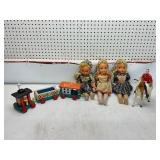 Vintage Dolls, Train, and Horse Figurine