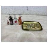 Decorative Tin Tray and Filled Glass Bottles