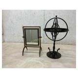 Metal Armillary Sphere and Easel-Style Mirror