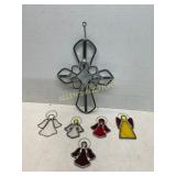 Stained Glass Cross and Angel Ornament
