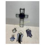 Stained Glass Cross and Angel Ornaments