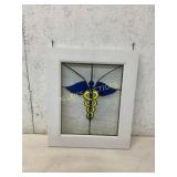 Framed Stained Glass with Caduceus