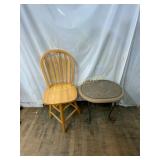 Woodenï¿½ Chair and Tile-Top Table