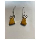 Sterling Silver and Yellow Heart Earrings