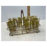 8 Vintage Glasses with Metal Carrier
