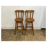 Pair of Oak Wooden Bar Stools